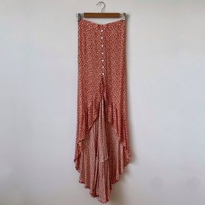 Tangerine Orange High Low Maxi Skirt w Buttons